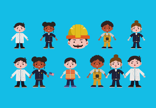 Colorful Worker Police Doctor Engineer Characters Stickers