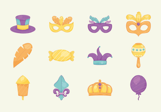 Purple Yellow Hat Mask Crown Feather Candy Stickers