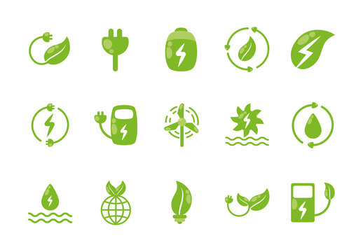 Green Bio Renewable Energy Power Source Icons Set
