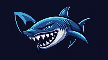 Naklejka premium Menacing Shark Mascot Blue Predator with Sharp Teeth.