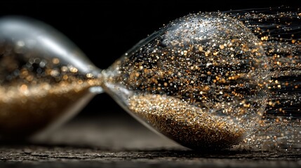 "Digital hourglass with flowing data particles, symbolizing time and information flow 