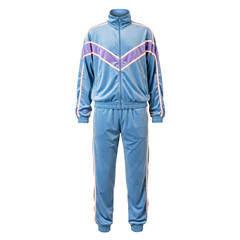 Retro blue tracksuit with purple stripes