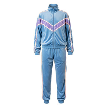 Retro blue tracksuit with purple stripes