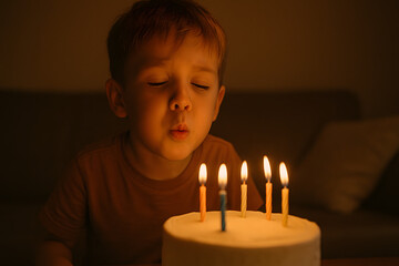 Boy Blowing Out Birthday Candles