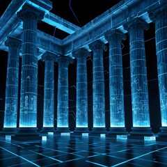 Fototapeta premium Neon Blue Digital Columns