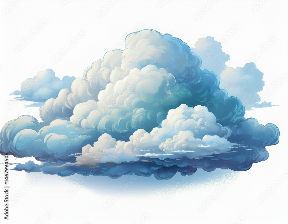 Wall mural fluffy cumulus clouds on a clean isolated on a white background generative ai