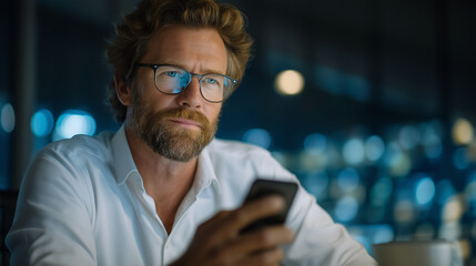 Fototapeta premium Professional Businessman Using AI for Customer Data in Modern Office