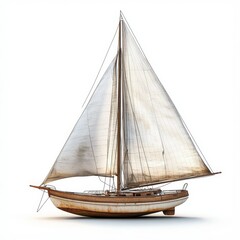 Obraz premium Classic Sailboat on White Background - A weathered wooden sailboat, symbolising adventure, freedom, exploration, serenity, and nautical heritage
