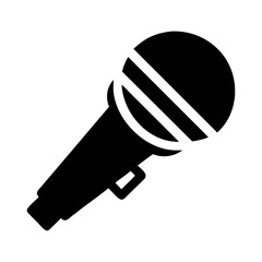 Microphone Vector Icon in Diagonal Position Silhouette Illustration Isolated on White Background, Microphone Silhouette Vector, Diagonal Mic Icon, Audio Silhouette Illustration