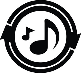 Music Reload Vector Icon with a Circular Arrow and Music Note Illustration Isolated on White Background, Music Refresh Icon Vector, Audio Loop Symbol, Music Replay Illustration