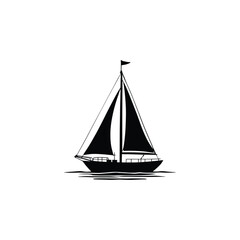 Fototapeta premium Sailboat vector illustration black and white silhouette graphic sailing vessel boat nautical transport sea ocean graphic