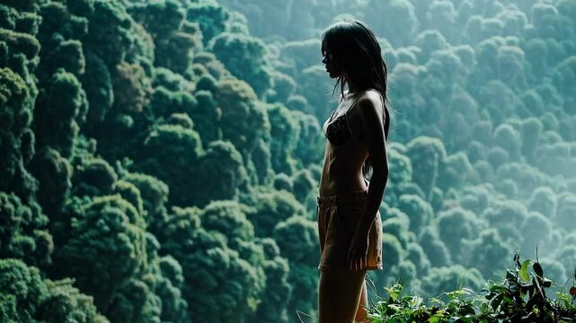 A being with a soft, otherworldly radiance, long, flowing hair, and a coiled tail is situated in a dark, mist-shrouded forest, lit by an eerie and unnerving glow