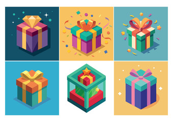 Stylish 3D Birthday Gift Box with Elegant Ribbon, Colorful Vector Design, An elegant 3D vector design of a birthday gift box with a stylish ribbon and vibrant colors