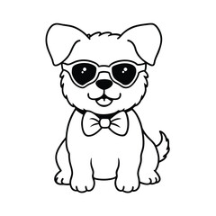 a puppy wearing sunglasses bowtie line art vector silhouette