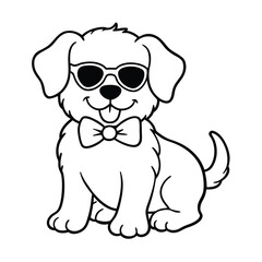 a puppy wearing sunglasses bowtie line art vector silhouette