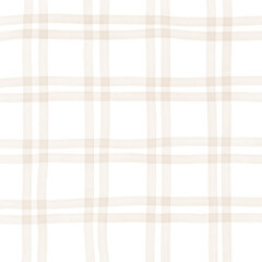Brown Beige White Plaid Gingham Check Hand Drawn Background Pattern Overlay