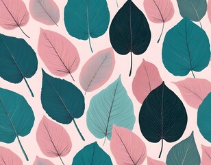 Obraz premium Pastel and Teal Leaves Pattern