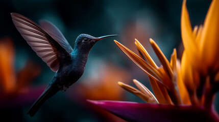 Obraz premium Hummingbird Feeding in Slow Motion