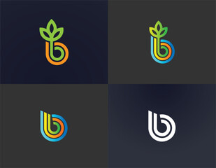 Abstract b initial letter leaf logo modern design set with different color variations and styles © MDAftub