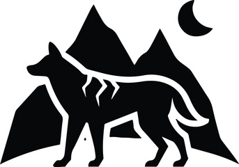 Majestic Wolf Filled with Mountain Landscape | Wild Animal Silhouette with Forest, Peaks, and Outdoor Scenery for Scenic Nature Illustrations and Wildlife Graphic Design