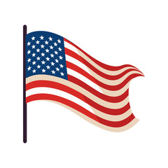 American flag waving in the wind on transparent background