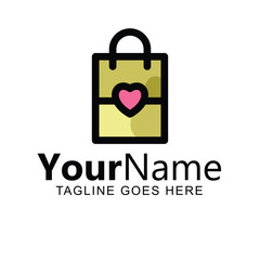 Heart Shopping Bag Logo Design. Business Branding