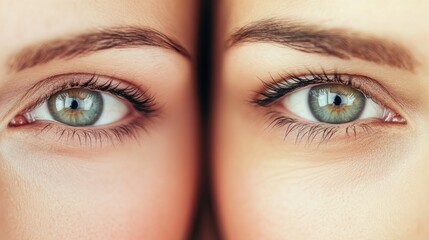 Obraz premium Two Pairs of Beautiful Hazel Eyes Stare Intensely at the Viewer.