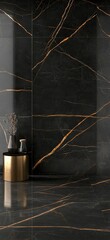 A close-up of the black and gold marble texture, with golden veins running through it