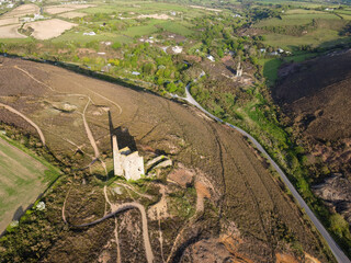 Old engine mine house from the air near porthtowan 