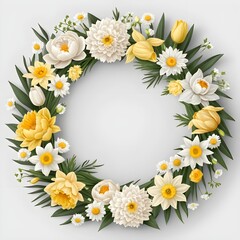 Spring Floral Wreath with Daffodils, Tulips, and Dahlias
