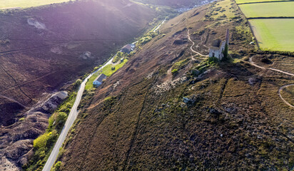 Old engine mine house from the air near porthtowan 