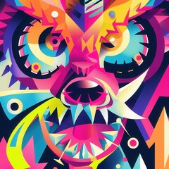Vibrant Abstract Dragon Illustration in Pop Art Style with Bold Colors and Dynamic Composition

