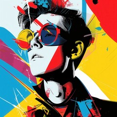 Vibrant Abstract Dragon Illustration in Pop Art Style with Bold Colors and Dynamic Composition
