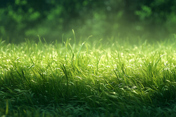 Obraz premium Lush Green Grass Field Bathed in Morning Light