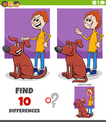 differences puzzle game with happy cartoon boy and his dog