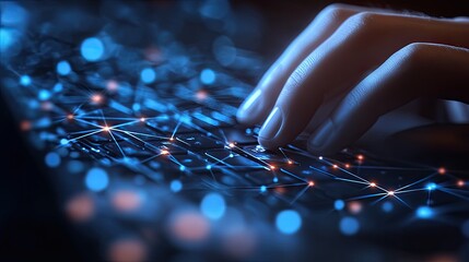 Digital Connection Hands Typing on Glowing Tech Keyboard.