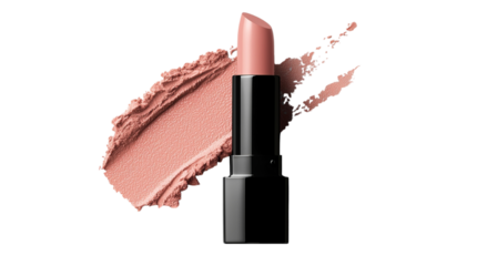 Png of Close-up of a creamy nude lipstick with a swatch, showcasing its smooth texture and warm color.
