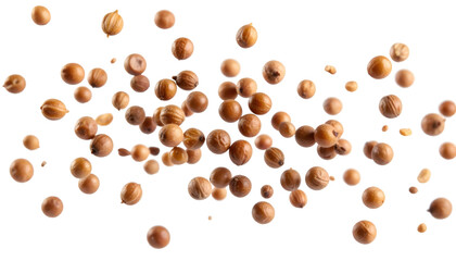 Obraz premium Multiple brown mustard seeds falling on transparent background
