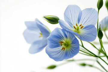 Delicate blue flowers close up isolated on white background
