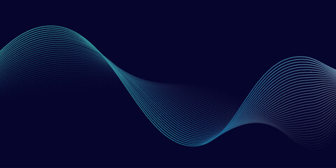 Abstract glowing wave lines on dark blue background. Dark abstract background with Shiny moving line. Modern flowing wavy lines Suit for banner, poster, cover, brochure, flyer, website.