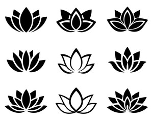 Fototapeta premium Minimalist Lotus Flower Bundle Vector Illustration. Set for Print and Web, Calm and Zen Inspired 