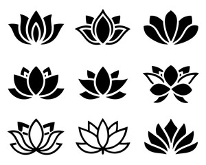 Minimalist Lotus Flower  Bundle Vector Illustration.  Set for Print and Web, Calm and Zen Inspired
