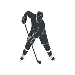 Ice Hockey Player Silhouette Action Pose Stick Sport Graphic