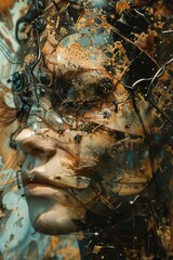 Futuristic Cybernetic Woman Portrait with Technological Enhancements and Digital Circuit Elements
