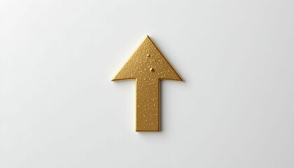 Golden arrow pointing upwards on white background indicating direction and success