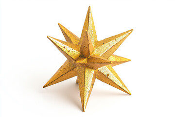 Gold Metal Eight Pointed Star Ornament Isolated on White Background