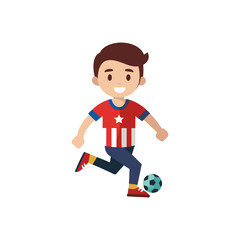 Boy playing football with American t shirt pattern on transparent background