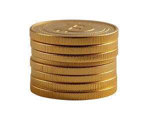 Stack of golden bitcoin coins showing investment and cryptocurrency concepts on white background