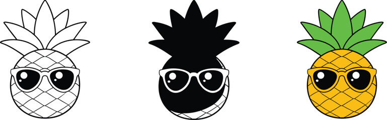 Vector Set of Pineapples with Sunglasses