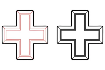 Obraz premium Two cross shapes display unique color fills and black outlines on the white background